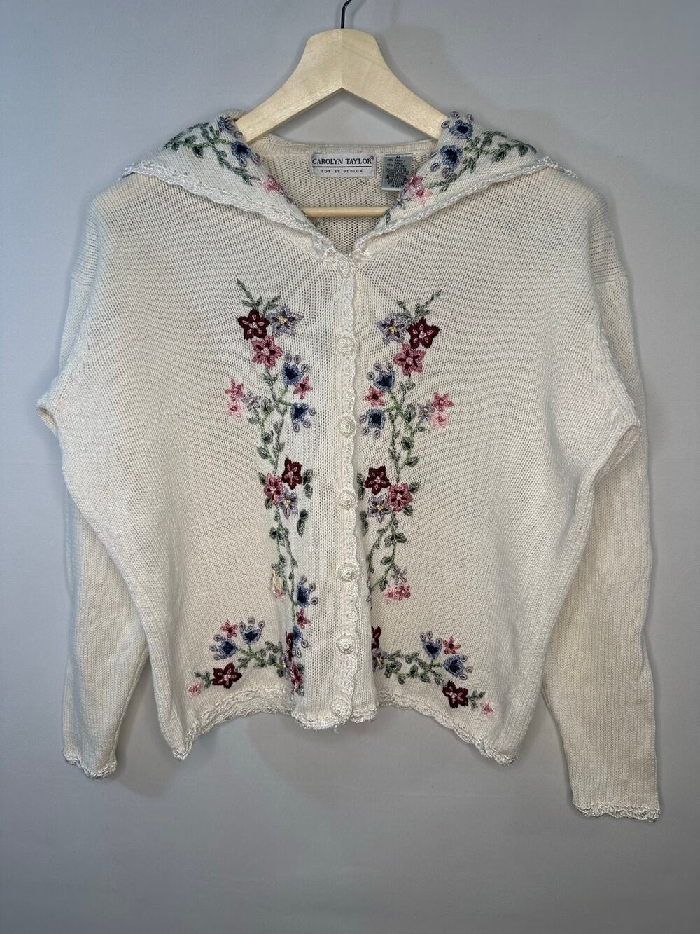 Vintage 1980’s Carolyn Taylor Cottagecore Cotton Cardigan Sweater Size Medium
